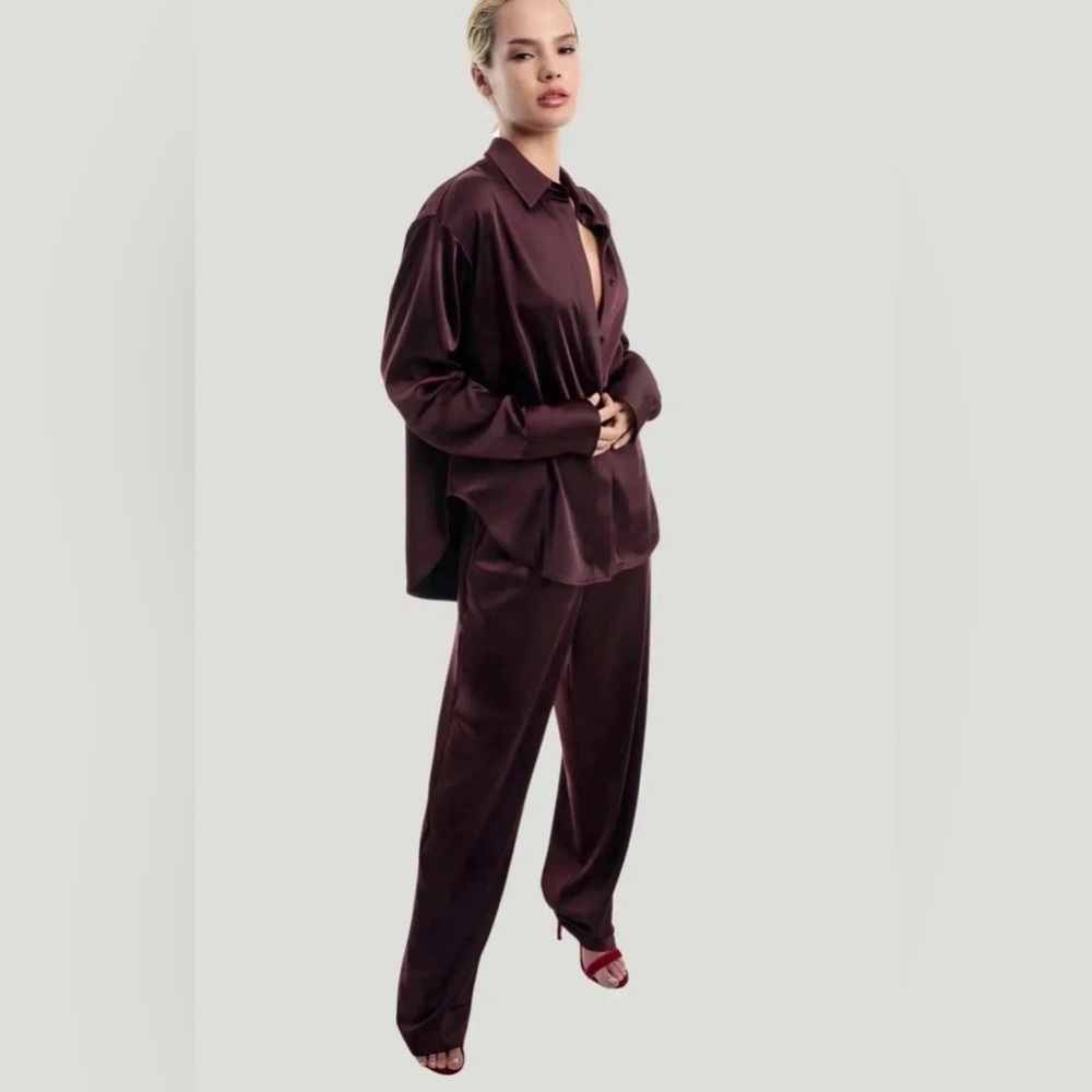 GOOD AMERICAN Washed Satin Pant burgundy Sz 4/27